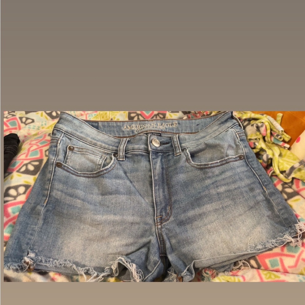 American Eagle Outfitters Blue Jean Shorts Frayed Hem